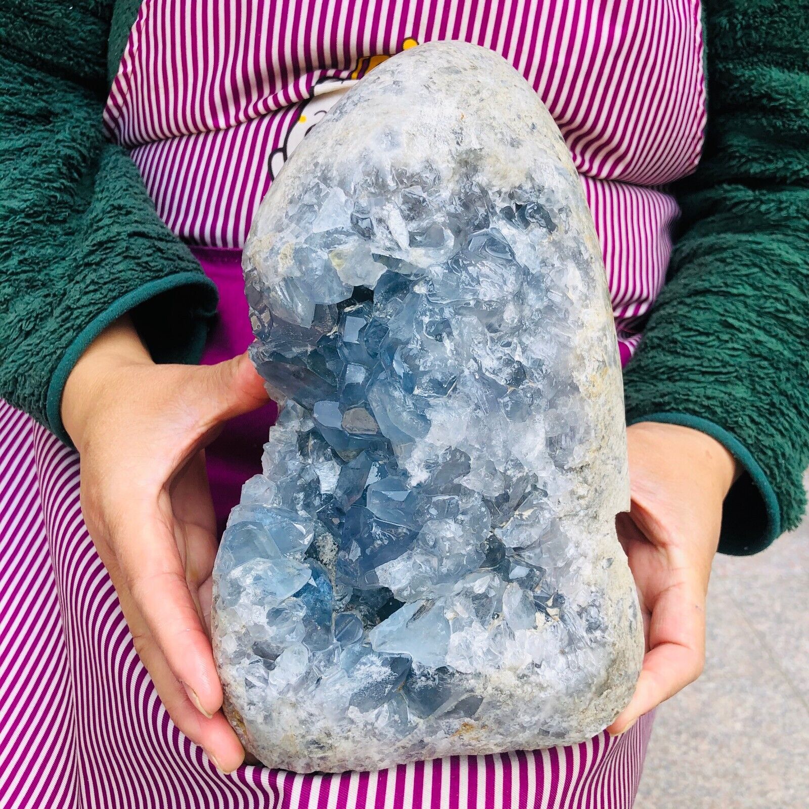 12.49LB natural blue celestite geode quartz crystal mineral specimen healing