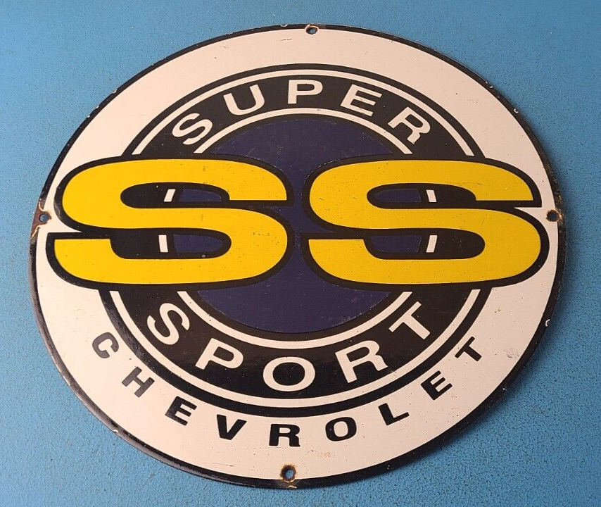 Vintage Chevrolet Porcelain Sign - Automobile Motors Gas Pump Super Sport Sign