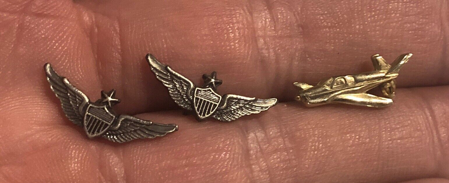 Lot Of 3 US Military Aviator Wing Pins Plane