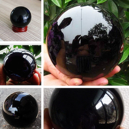 40-100MM Natural Black Obsidian Sphere Large Crystal Ball Healing Stone STAND