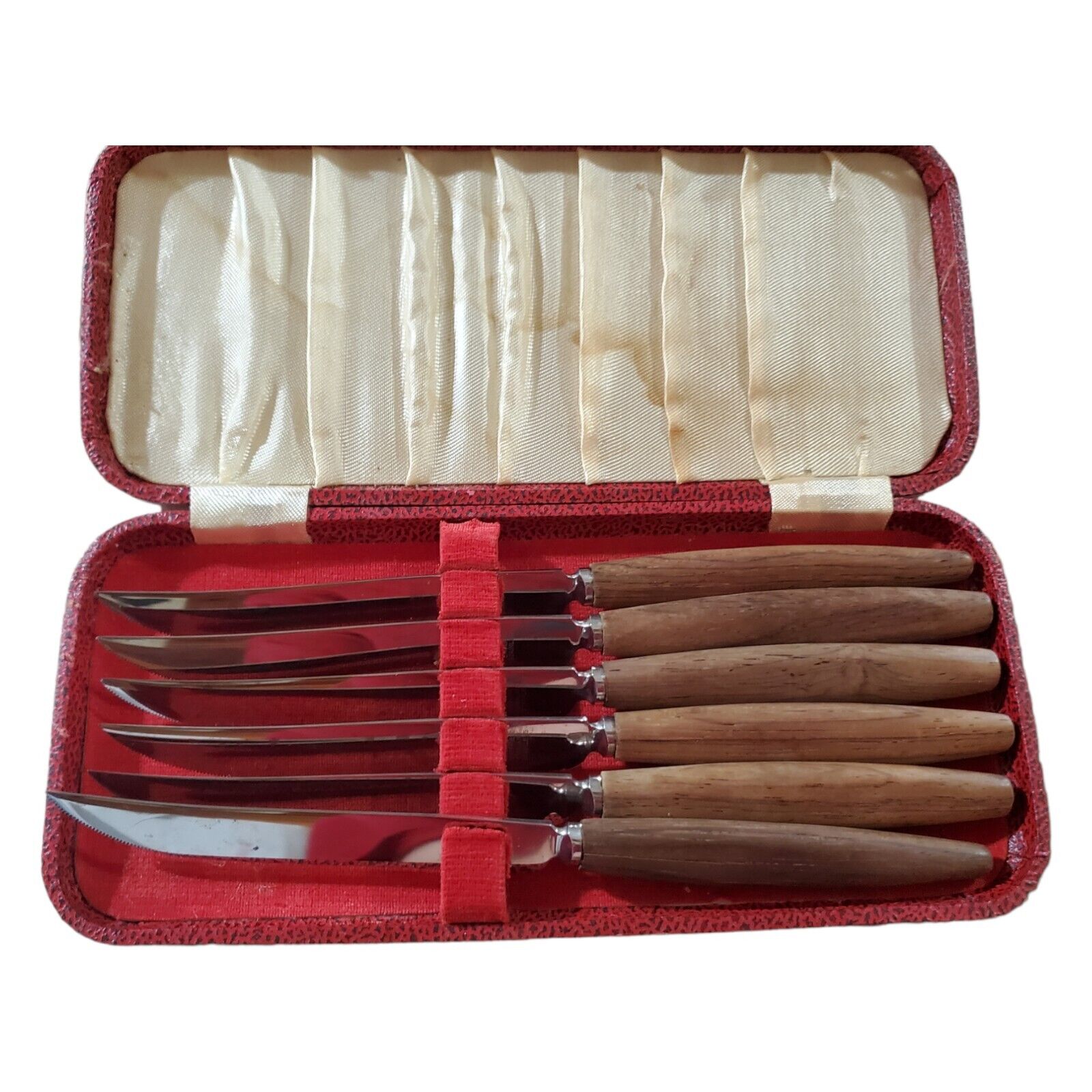 Cutlass Leppington Sheffield England Stainless Knife Set Wood Handle w/ Case