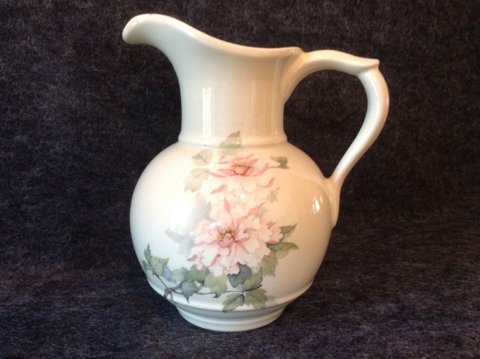 Vintage White Vase with Flowers, Made in the USA (#7541) MCM Collectible Pitcher