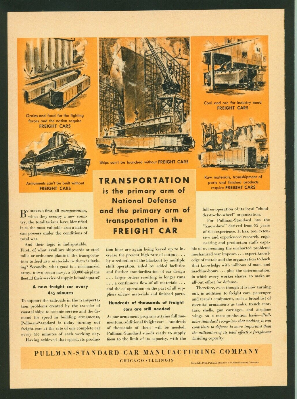 Pullman-Standard Car Manufacturing Company One Page Vintage 1941 Print Ad