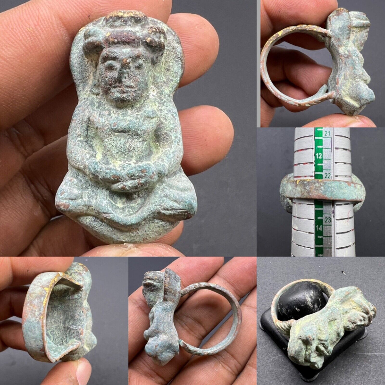 Ancient Old Bronze Ghandhra Era From Pakistan Buddha Statue Antique Ring