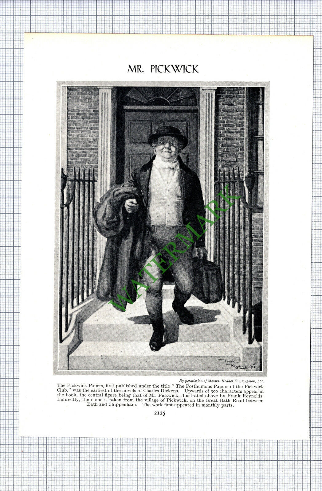 Mr Pickwick Papers Charles Dickens - c.1920s Cutting  / Print