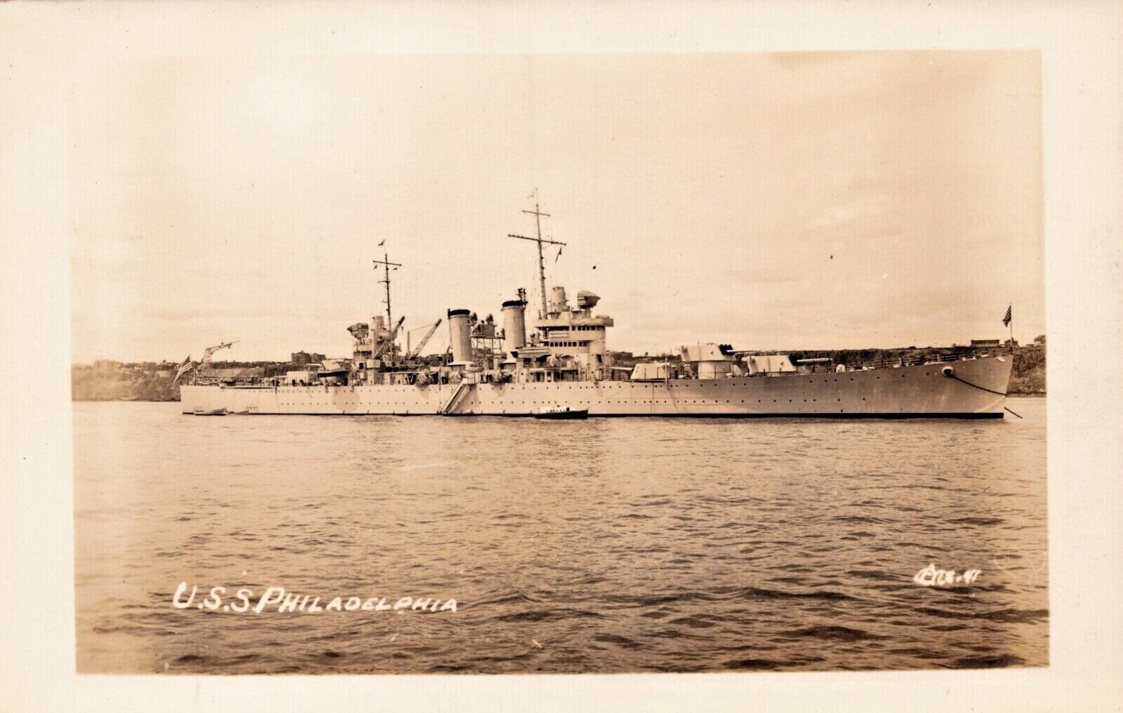 Postcard USA Navy WWII RPPC 1940s USS Philadelphia CL-41 010
