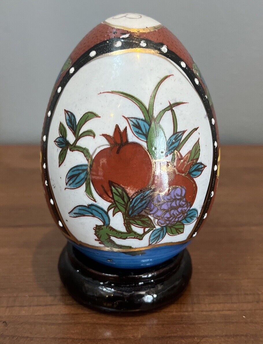 Vintage K’s Collection Hand Painted China Egg Green Red Golden