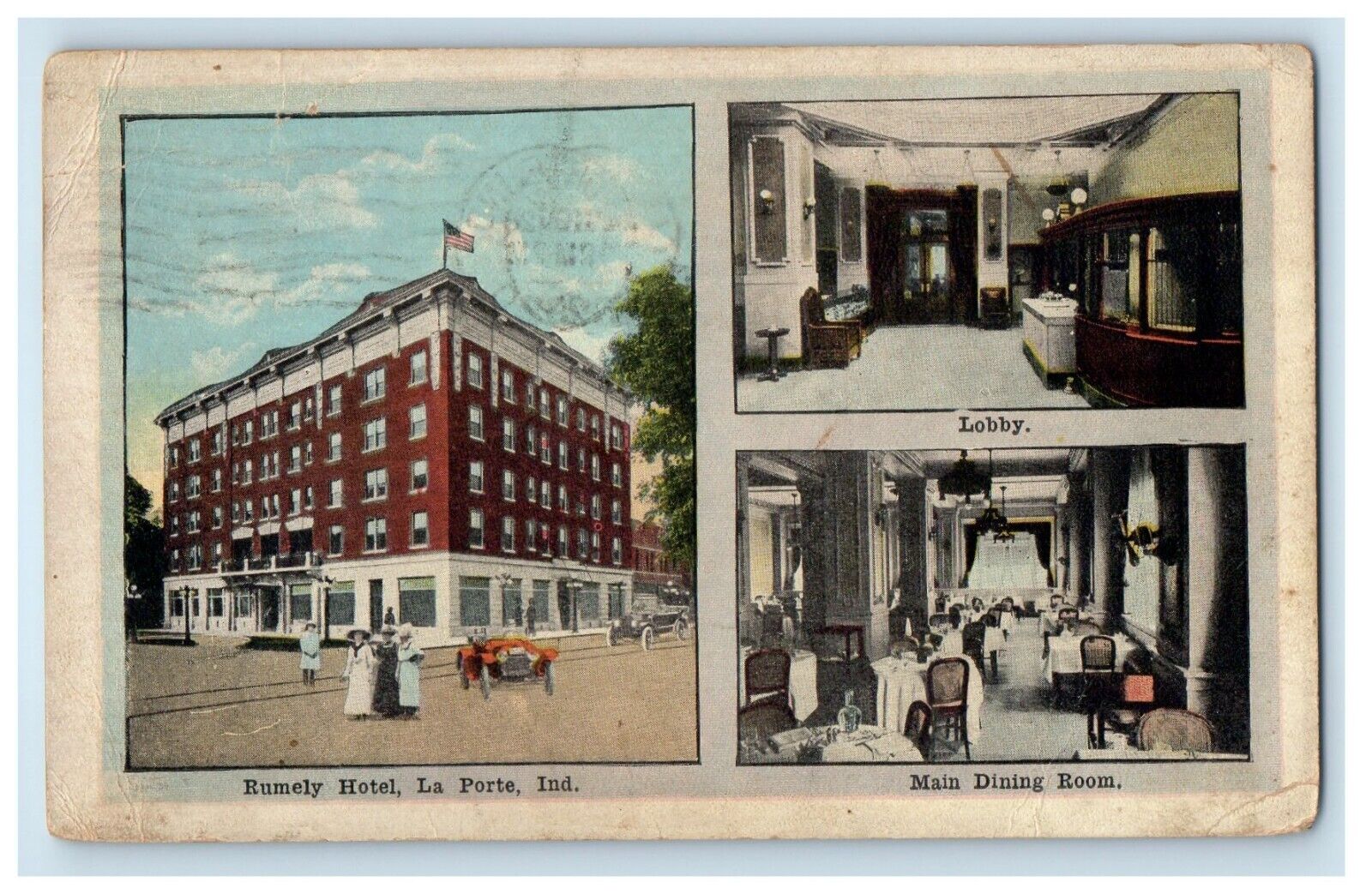1920 Rumely Hotel Lobby And Dining Room La Porte Indiana IN Antique Postcard