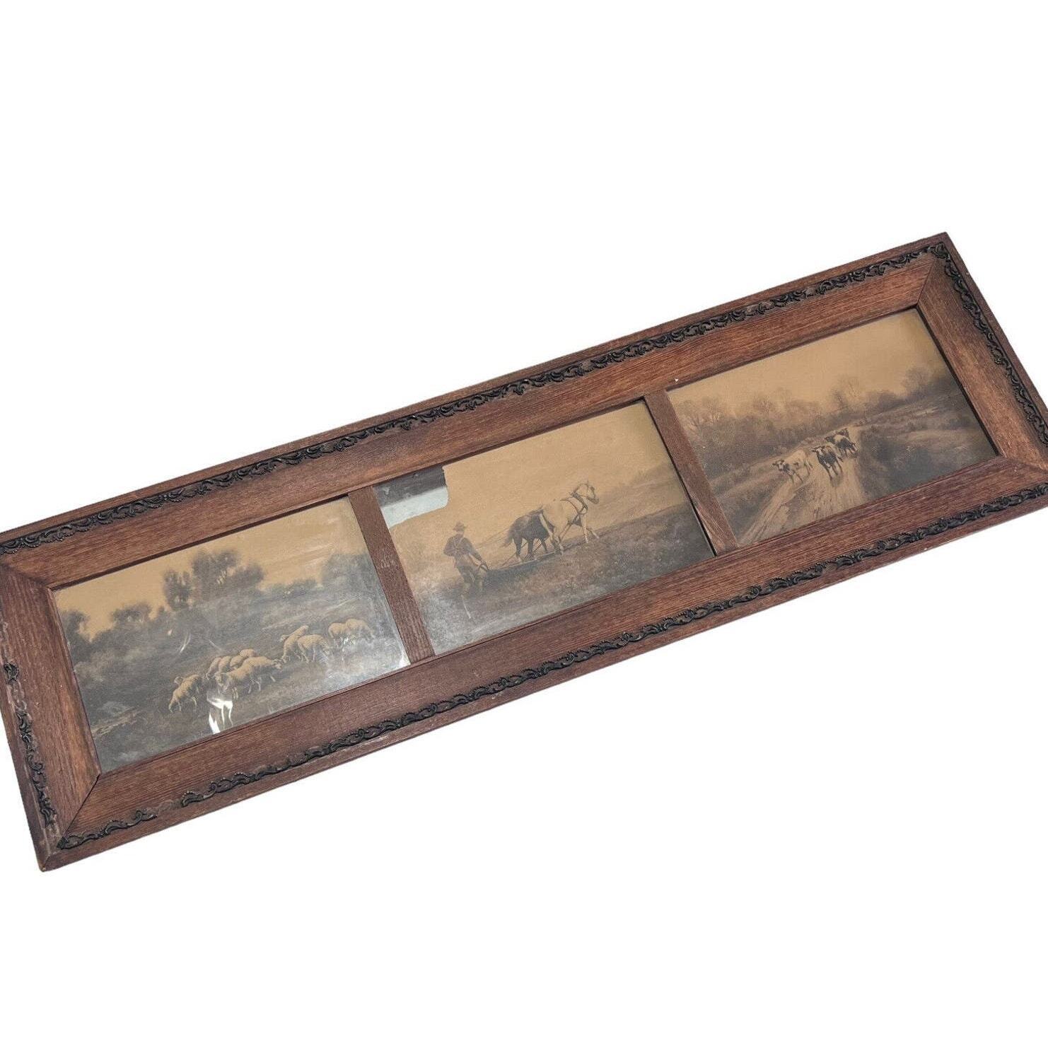 Antique Dark Wood Buffet Frame 3 Pane Gesso Scroll Design Victorian 10x32\