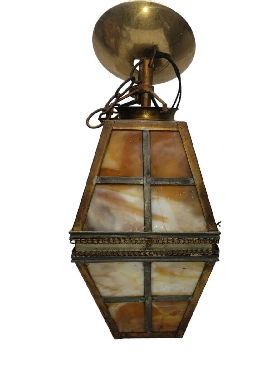 Vintage Underwriters Laboratories Slag Glass Hanging Pendant Light Porch