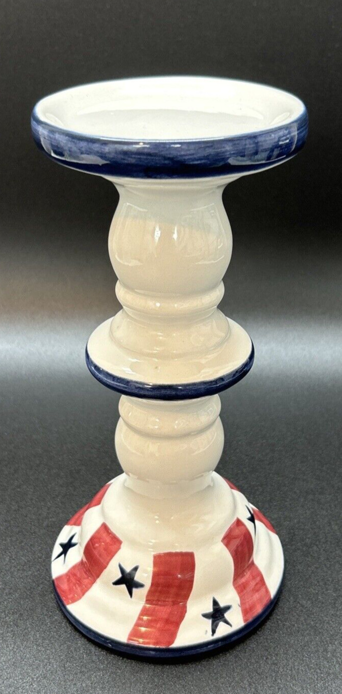 July 4th PILLAR CANDLE HOLDER Laurie Gates 2002 STARS & STRIPES AMERICANA USA