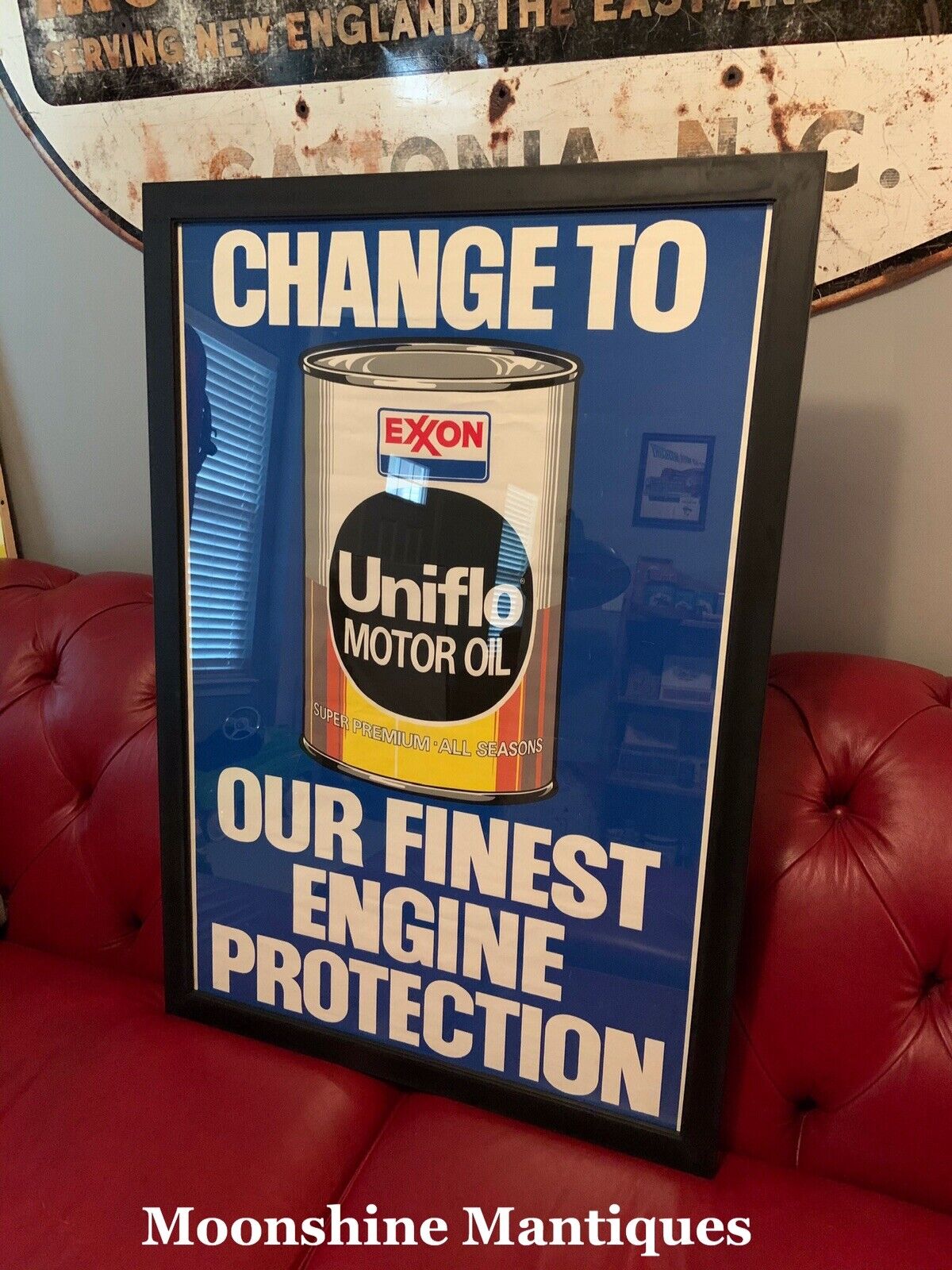 Vintage 1980’s EXXON Uniflo Motor Oil Framed Poster - Gas & Oil Sign