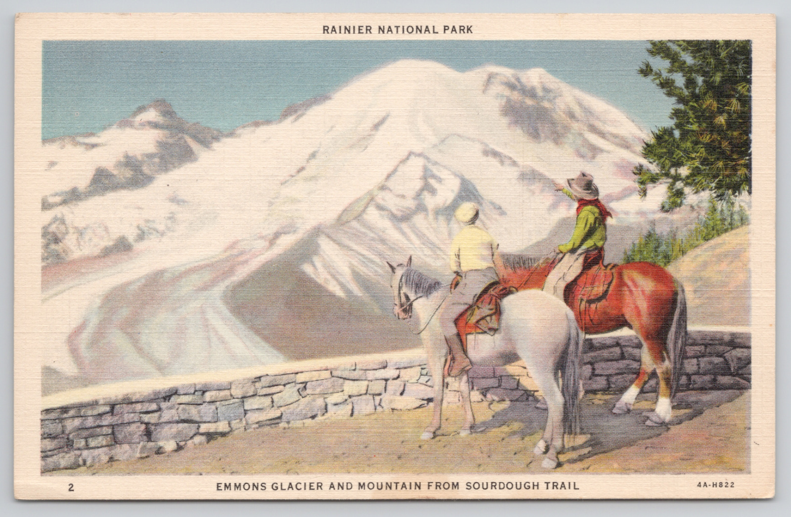 Rainier National Park Washington Emmons Glacier Linen Postcard