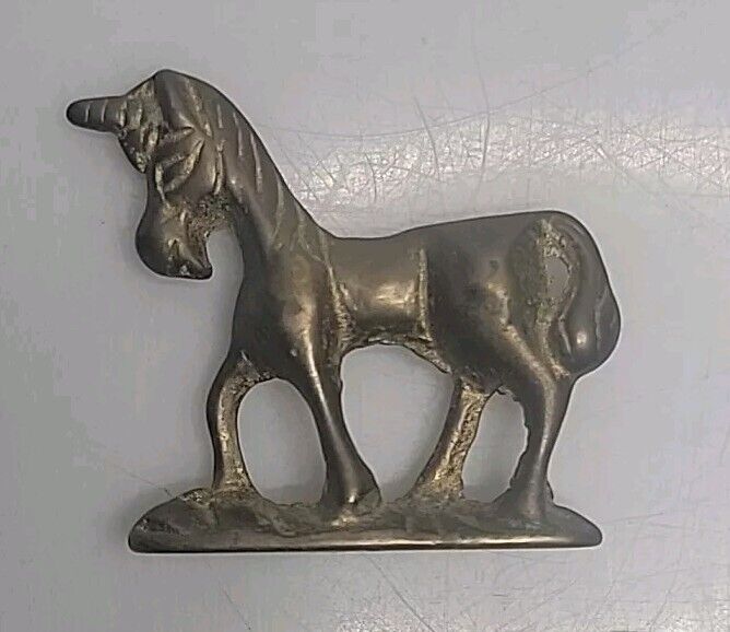 Vintage Solid Brass Unicorn Horse Miniature Mini Figure Statue 2\