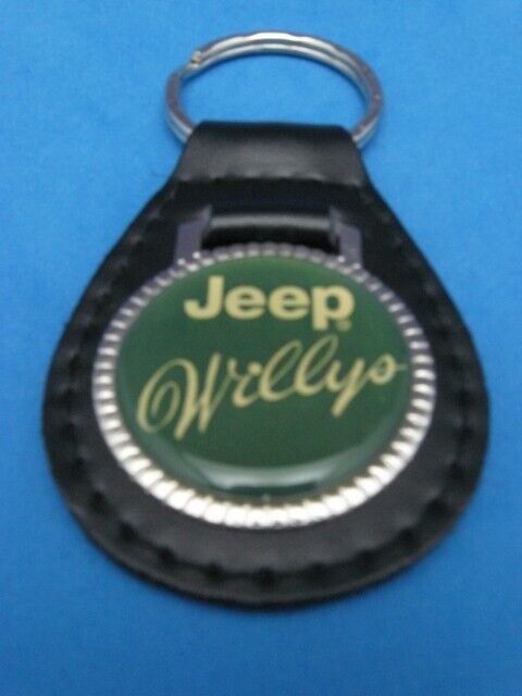 Vintage Willys Jeep genuine grain leather keyring key fob keychain - Old stock