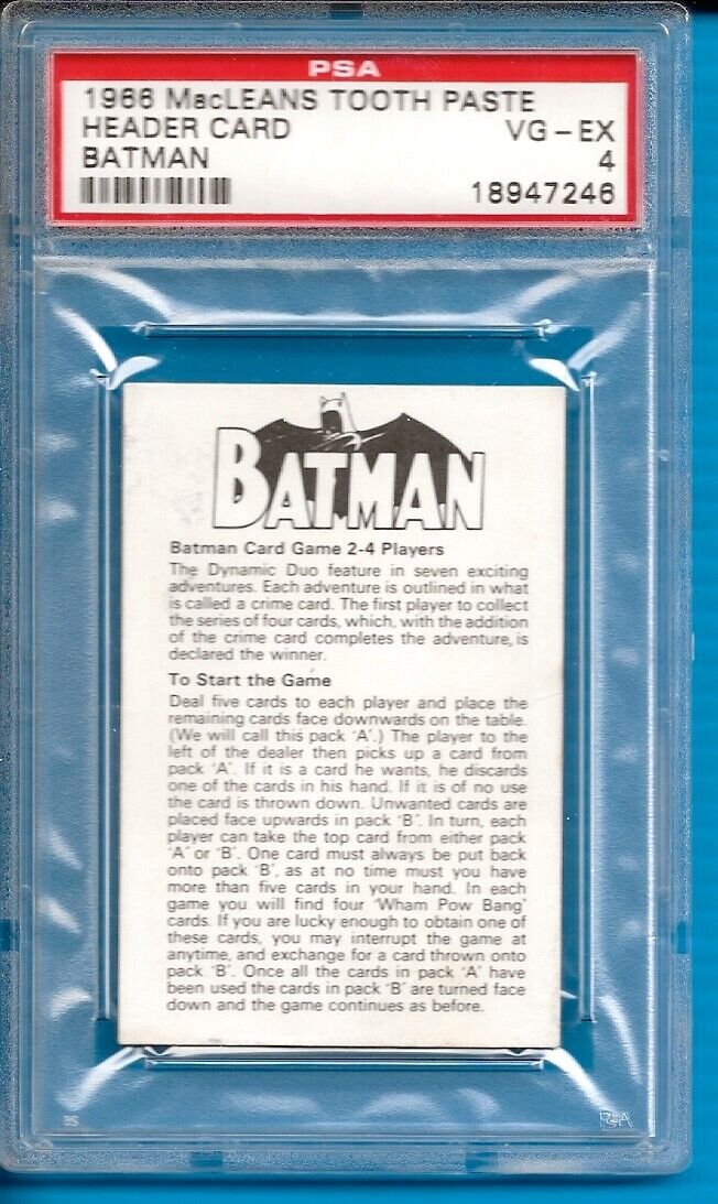 1966 MacLeans Tooth Paste Batman #X Header Card Batman Psa 4