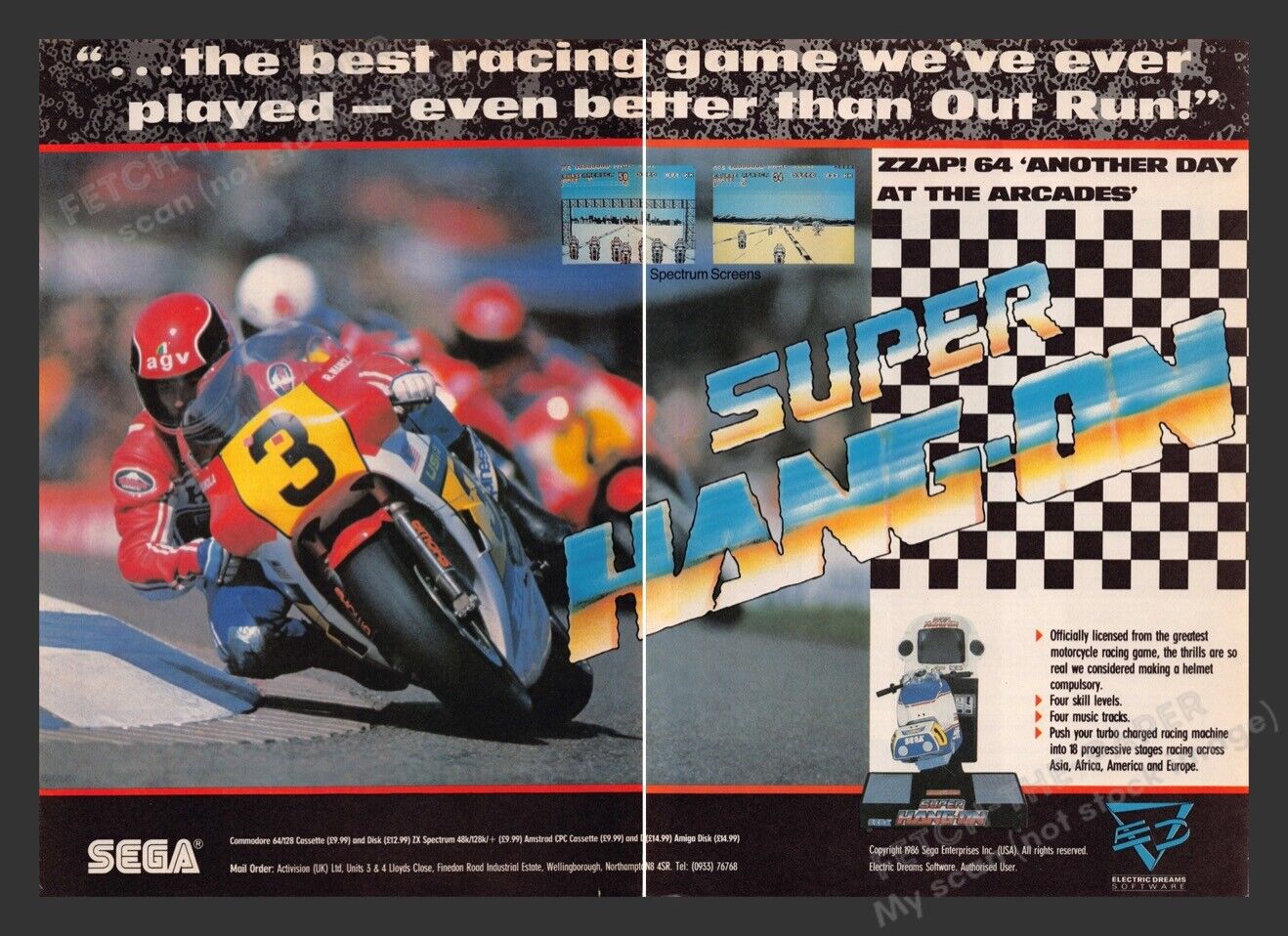 Sega Super Hang-On Video Game Print Advertisement (2 pages) 1988 U.K. Exclusive