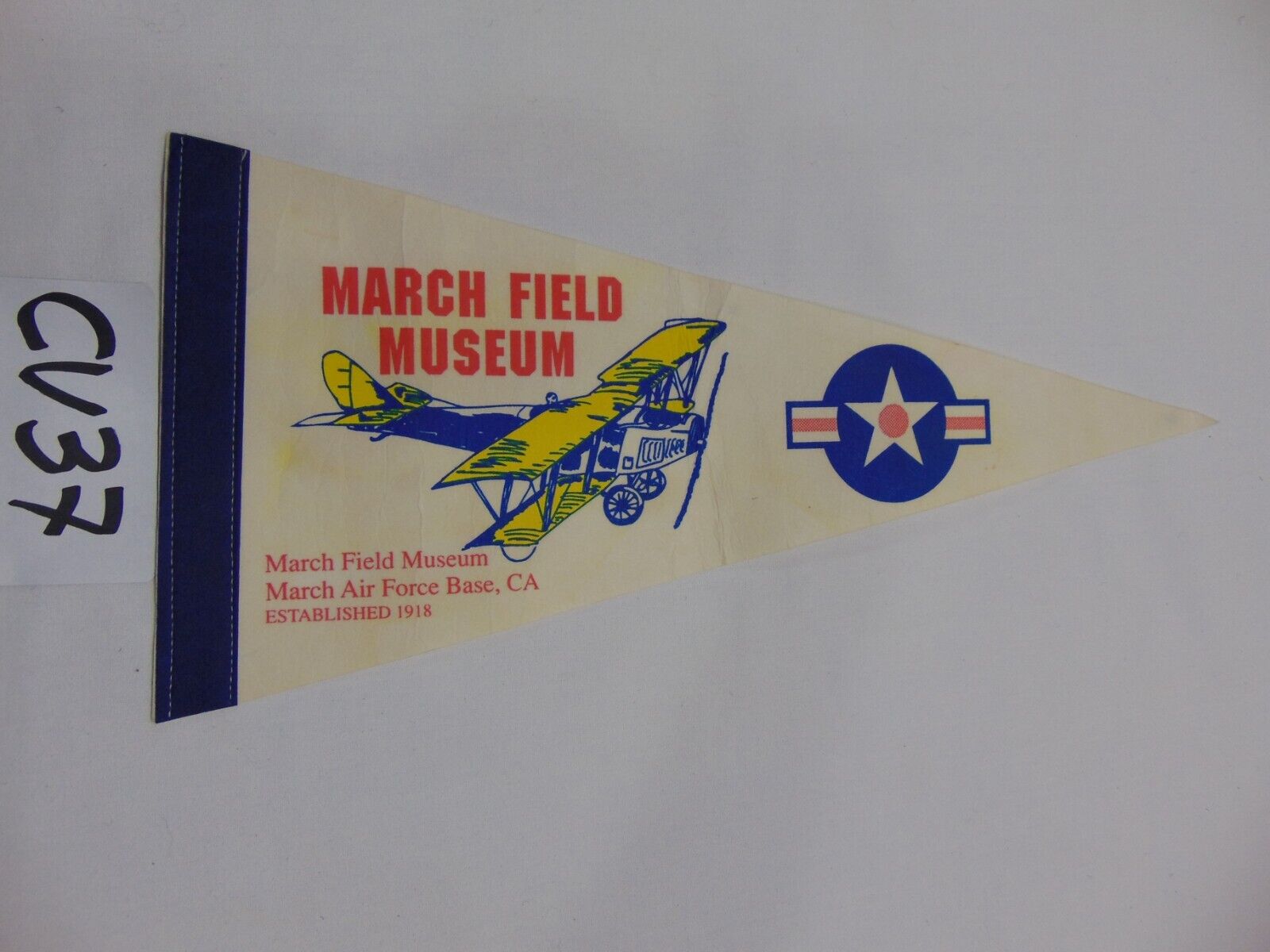 Vintage Pennant March Field Museum Air Force Base Ca California Plane 1980's