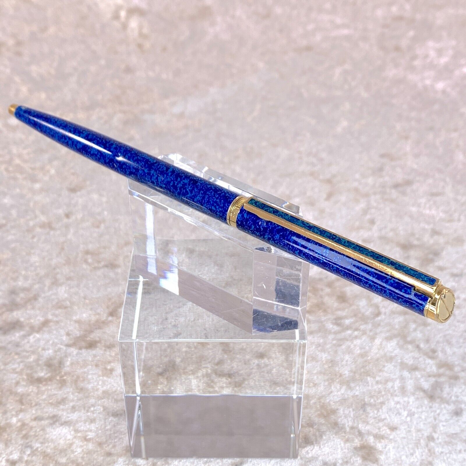 Vintage Dunhill Ballpoint Pen Gemline Rare Blue Marble Lacquer & Gold Finish