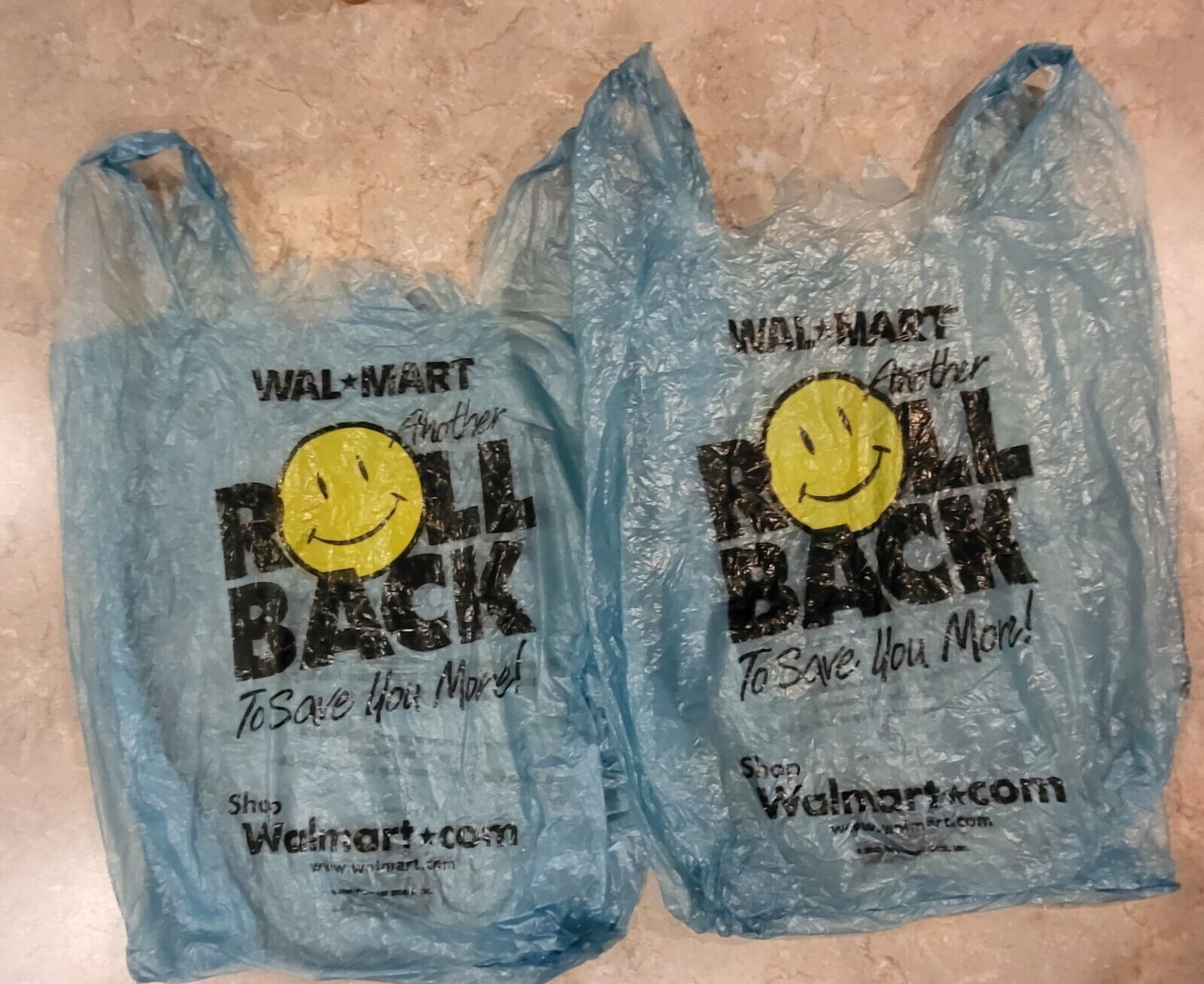 Bundle vintage Walmart plastic bags Roll Back smiling face Year 2001