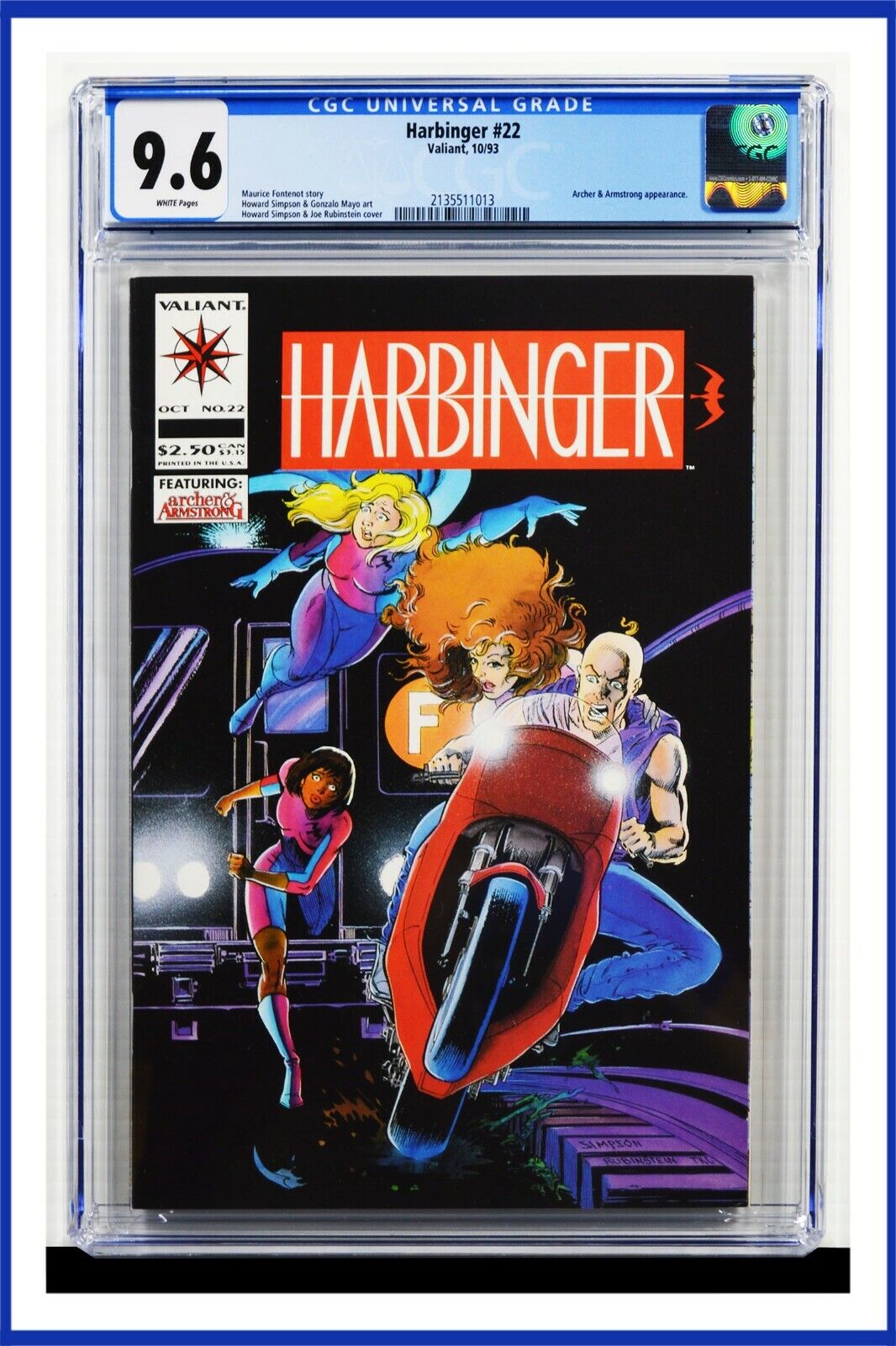 Harbinger #22 CGC Graded 9.6 Valiant October 1993 White Pages Comic Book