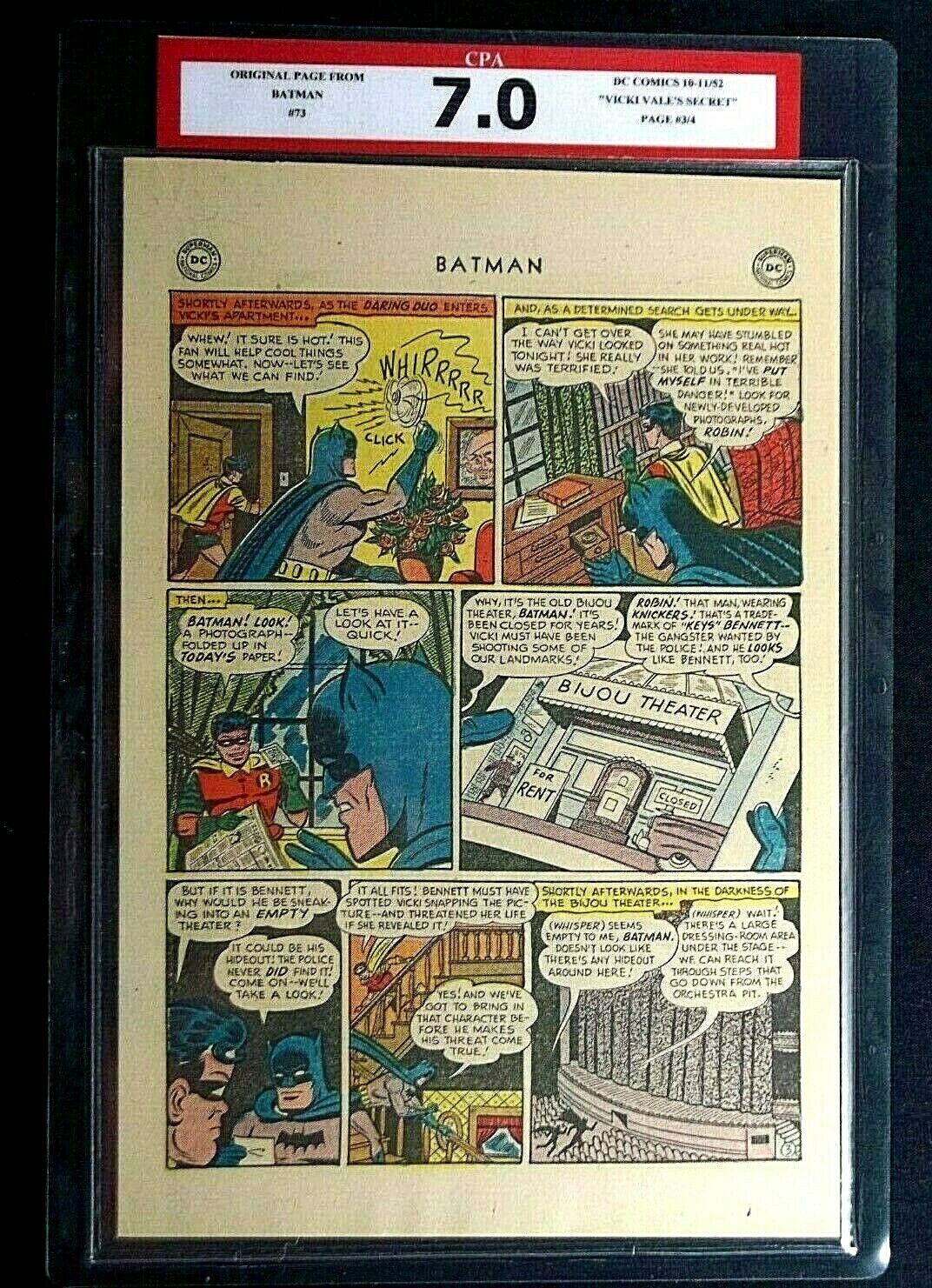 Batman #73 CPA 7.0 Single page #3/4 1st app. Keys Bennett Bob Kane Art