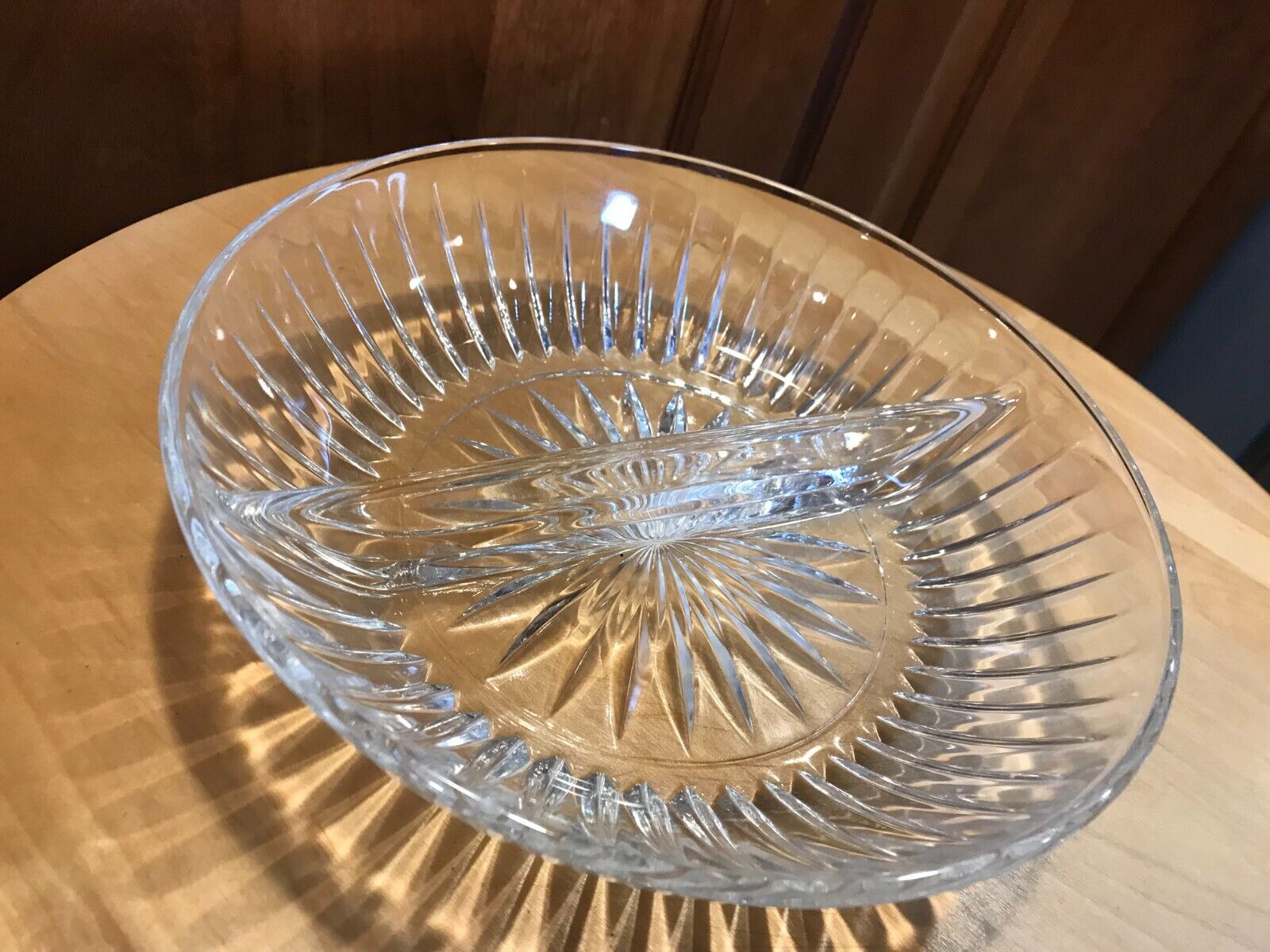 Clear  Panel Heavy Divided Pressed Glass Bowl Ribbed 8.5\
