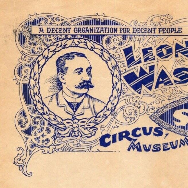 Very Scarce Leon W. Washburn's Circus, Museum Letterhead c1892 