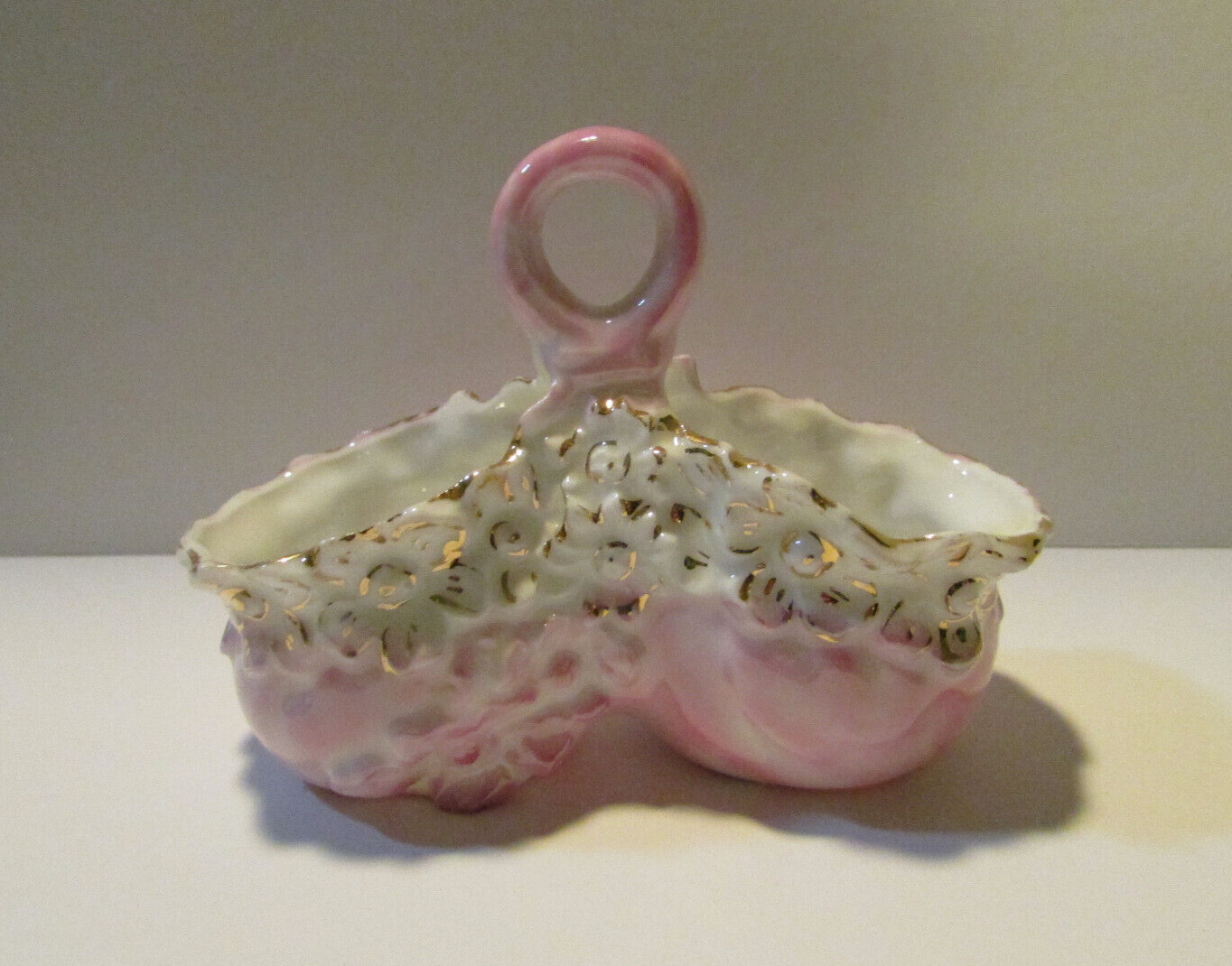 vintage floral pink white gold trim ring holder vanity spring Valentine decor