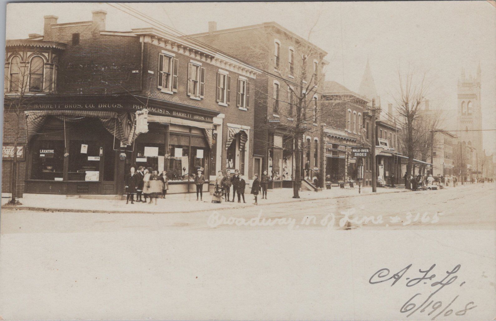 Street Scene Broadway Camden New Jersey Coca Cola Pharmacist 1908 RPPC Postcard