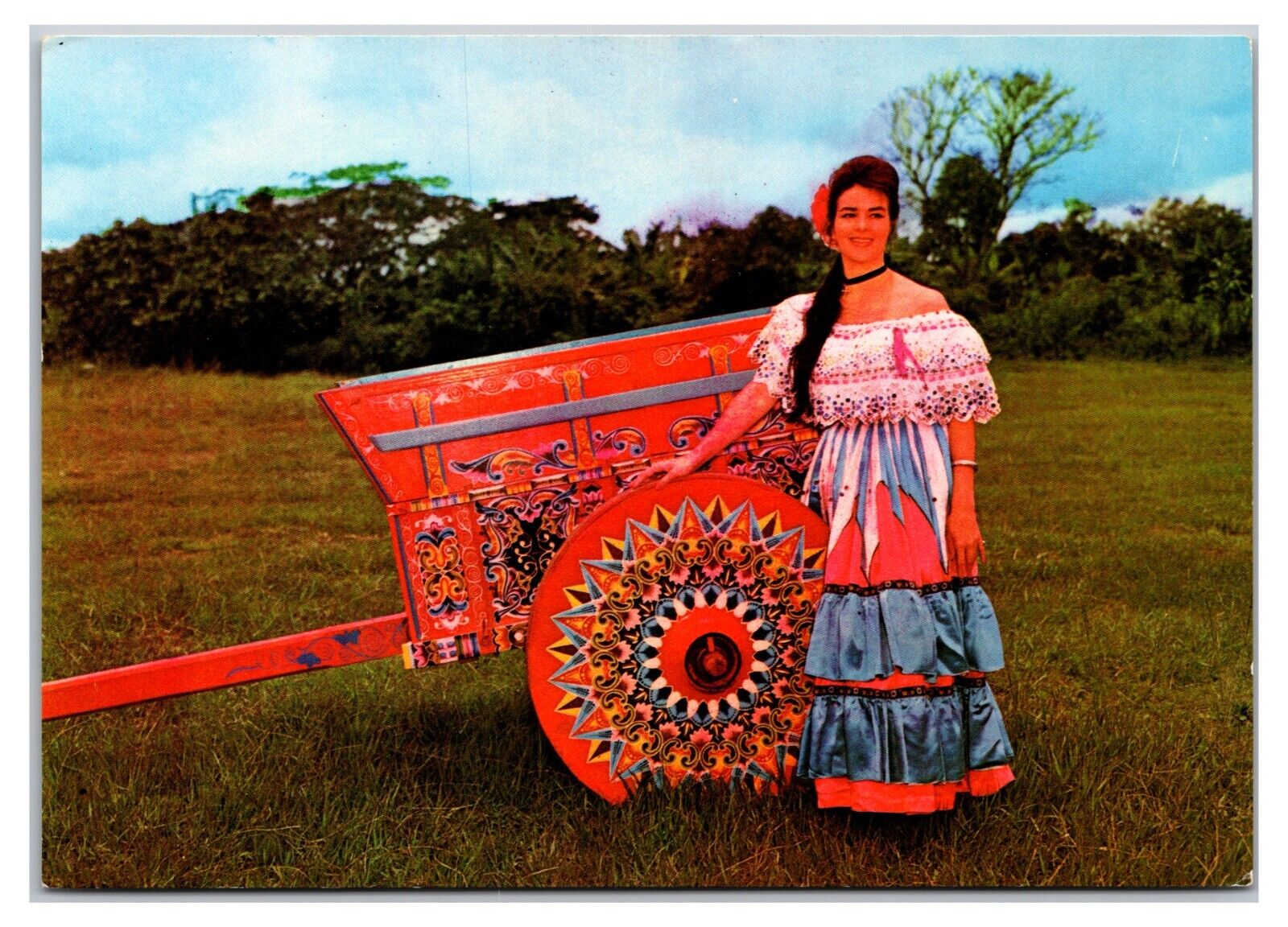 Vintage 1970s - Lady and Cart - Carreta Tipica, Costa Rica Postcard (UnPosted)