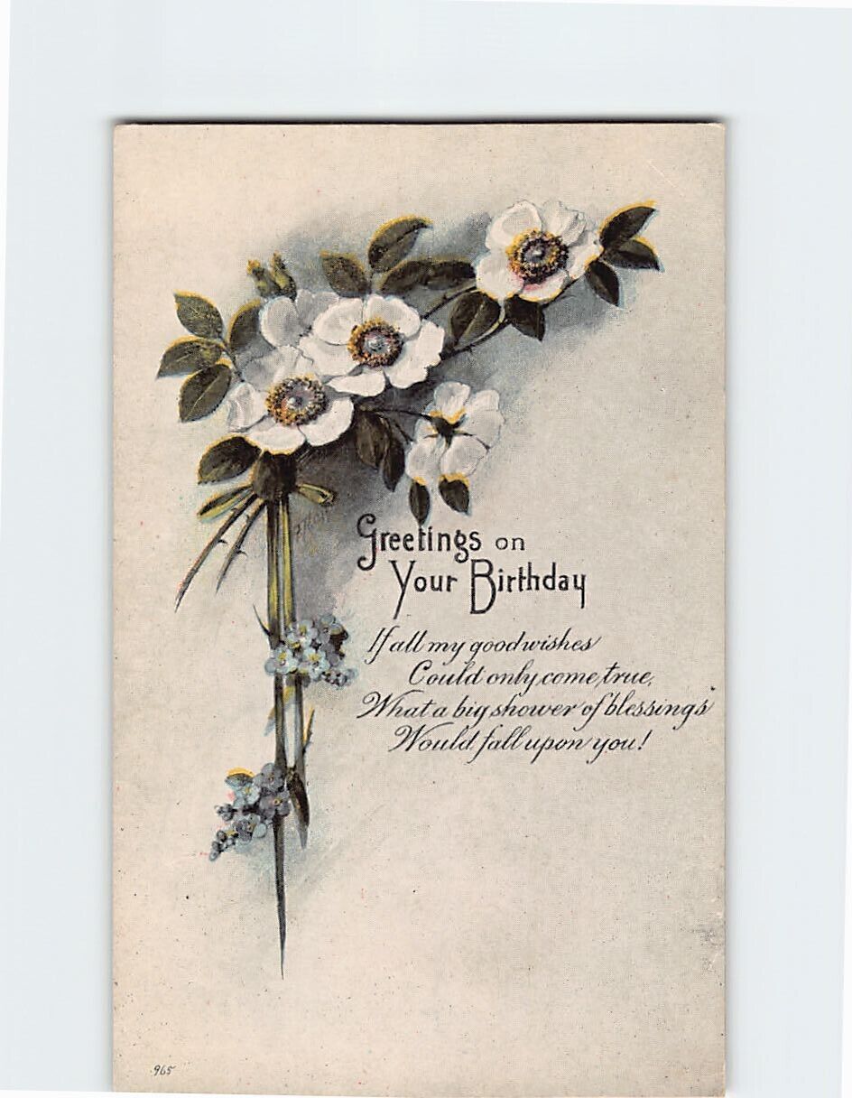 Postcard Greetings on Your Birthday Flower Art Print