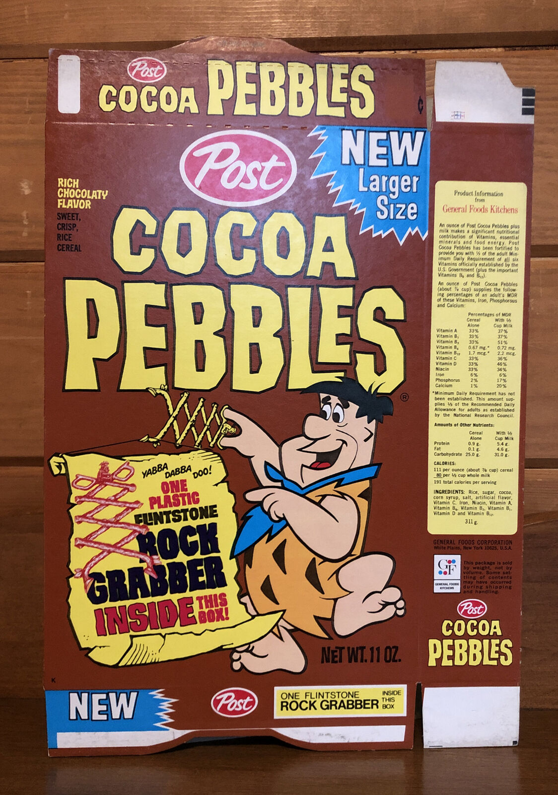 1974 Post Cereal Cocoa Pebbles Cereal Box General Foods Kitchens Rock Grabber