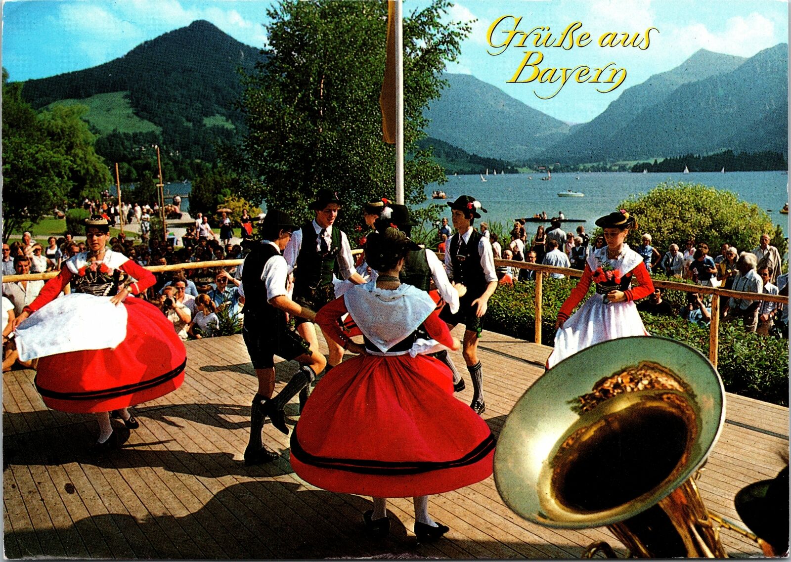 VINTAGE CONTINENTAL SIZE POSTCARD CULTURAL DANCING GREETINGS FROM BAYERN GERMANY