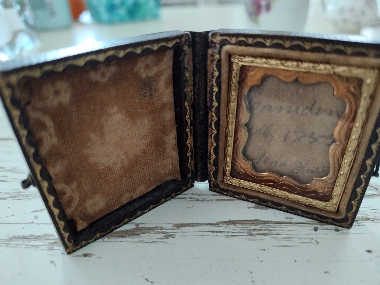 1855  Daguerreotype Holding Book   with a name and date