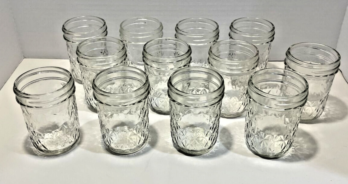 Vintage Regular Quilted Crystal Ball Glass Jelly Jars Case of 12-8 Oz WithLids