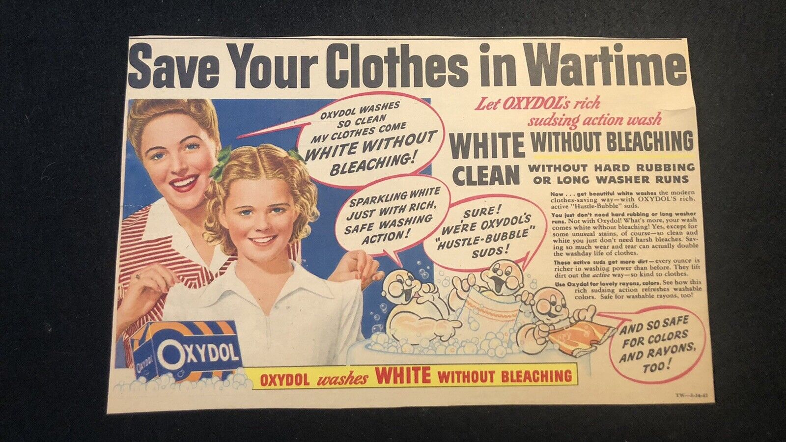 1940’s Wartime Oxydol Laundry Soap Magazine Ad