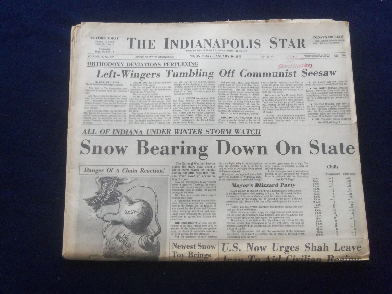 1979 JAN 10 THE INDIANAPOLIS STAR NEWSPAPER -SNOW BEARING DOWN ON STATE- NP 6116