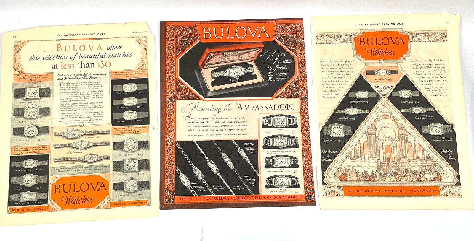 Vintage Bulova Watch Art Deco 1920\'s Advertisement Print Ad  14x10 Lot 3