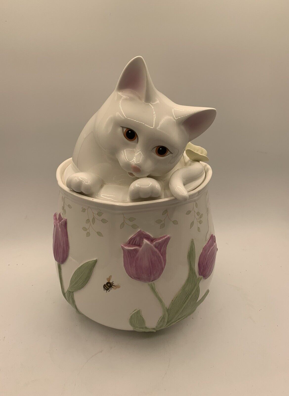 Lenox BUTTERFLY MEADOW Kitten Cat Cookie Jar 10 1/2\