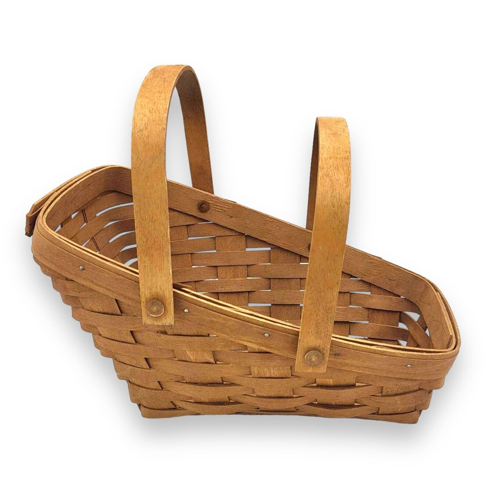 Vintage 1989 Longaberger Slanted Sleigh Basket With Two Handles Woven