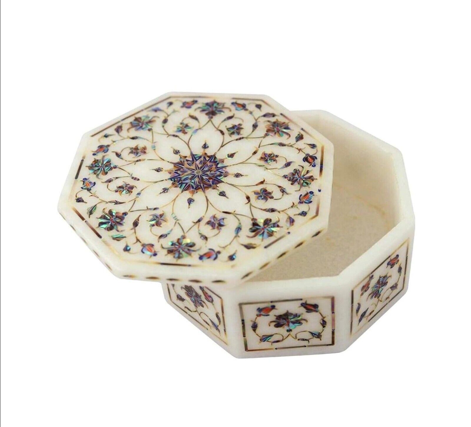 Handmade Jewelry Box for Dressing Room Decor White Octagon Marble Trinket Box