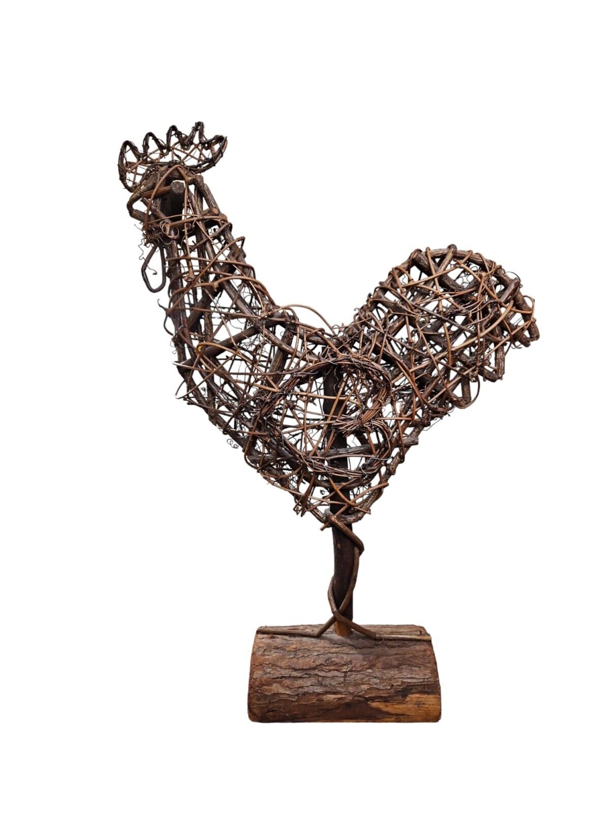 Twig Folk Art Primitive Style Rooster Basket~Farmhouse  / Country Decor