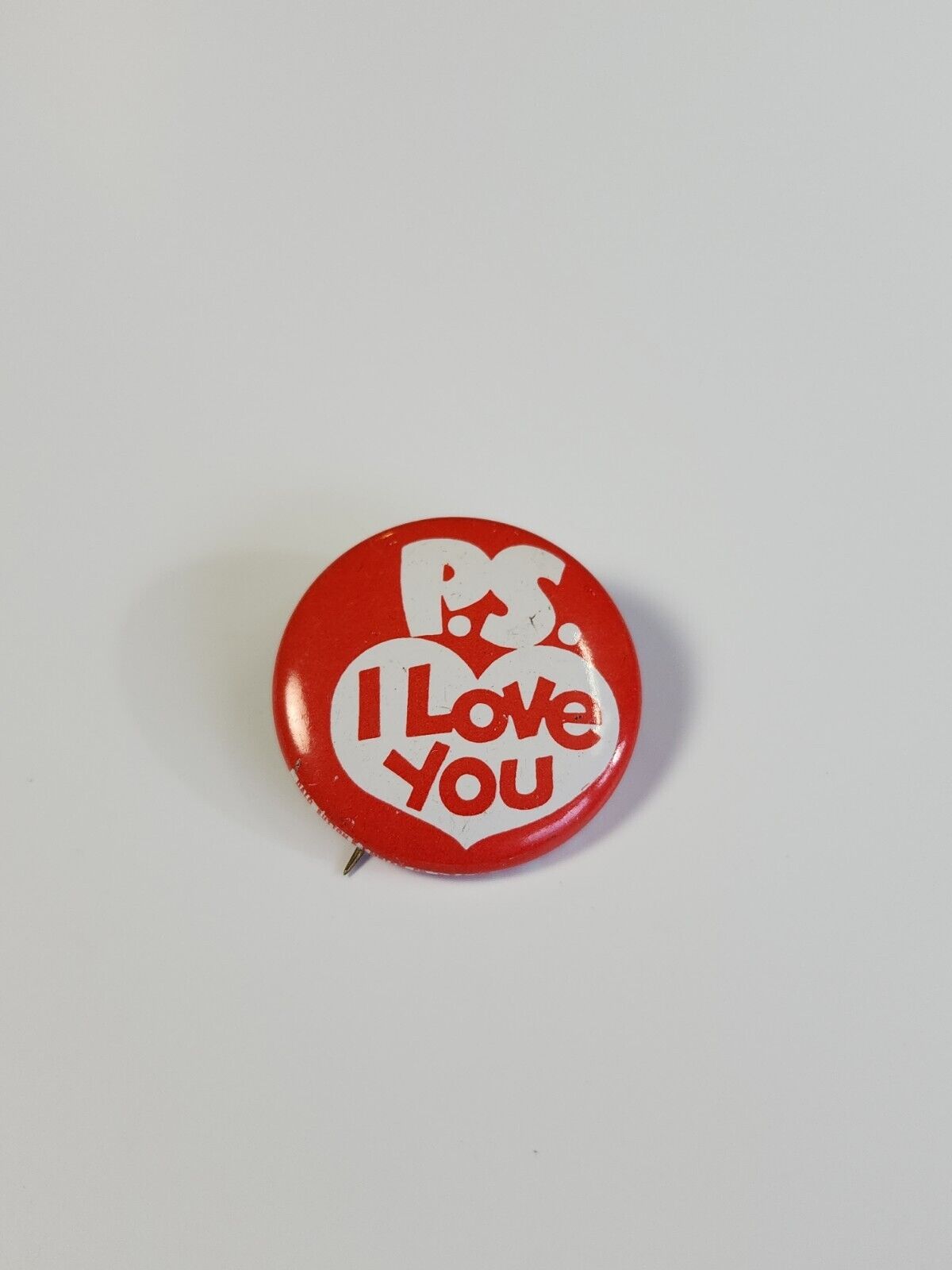 P.S. I Love You Button Pin Red & White Colors Rexall Drug Company Vintage
