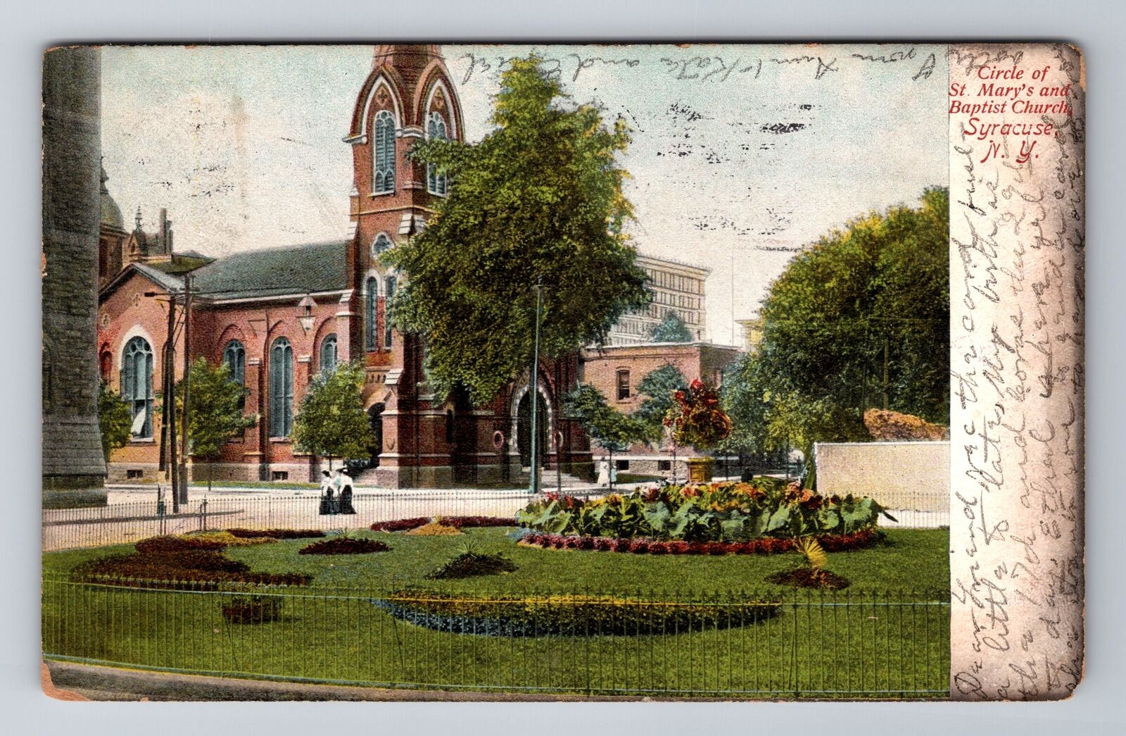 Syracuse NY-New York, St. Mary's Circle & Baptist Church, Vintage c1907 Postcard