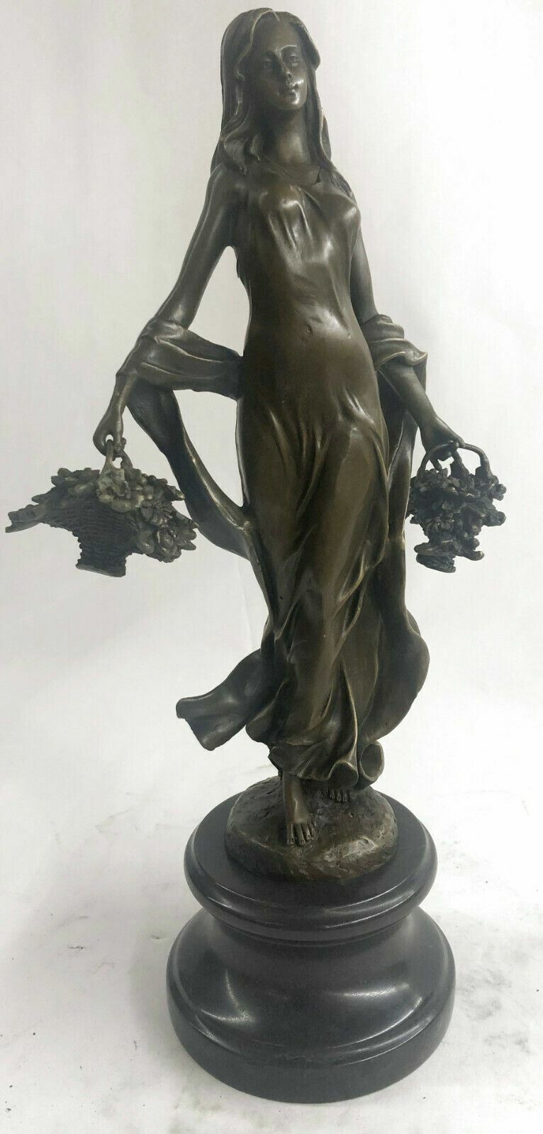 Signed Original Victorian Girl Farmer Harvest Bronze Sculpture Figurine Artwork