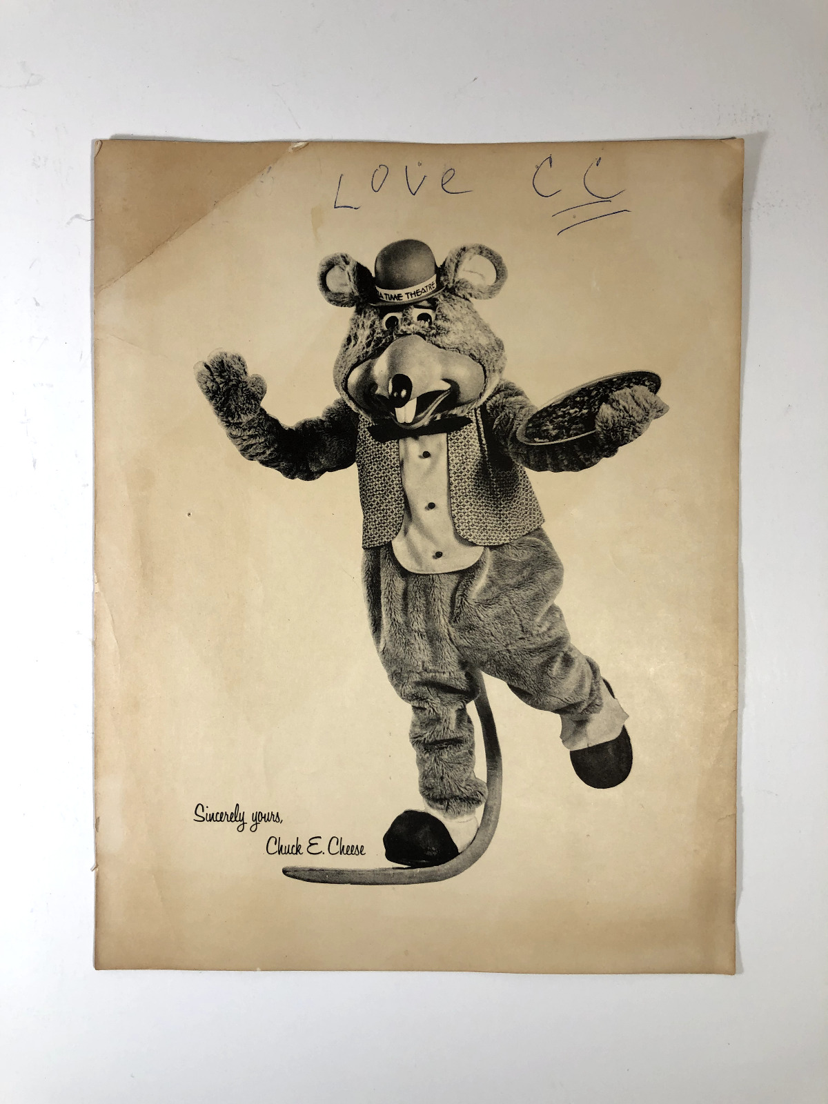 Vintage 1982 Chuck E Cheese Promo Photo- Signed by the Guy in the Costume lol