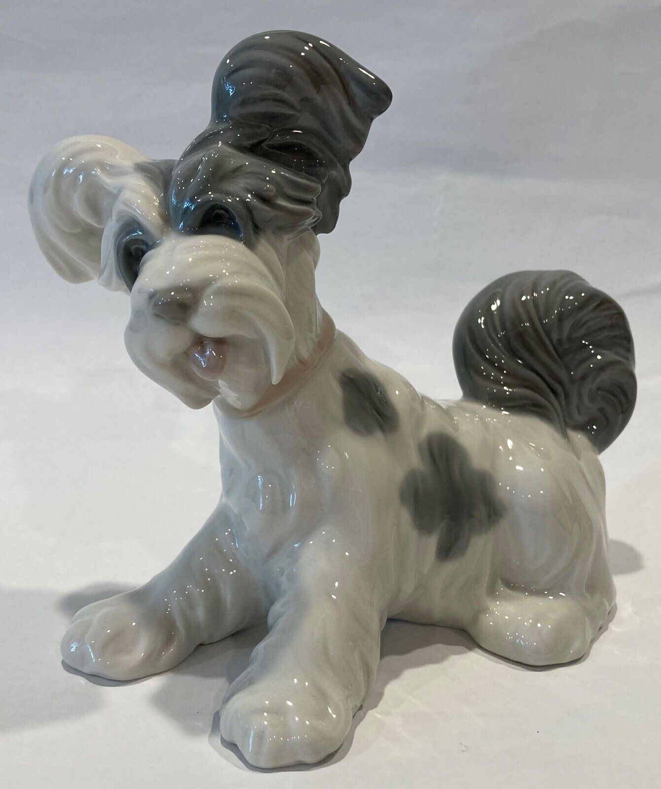 Retired LLADRO Skye Terrier Dog #4643 Glossy Gray White Porcelain Made in Spain