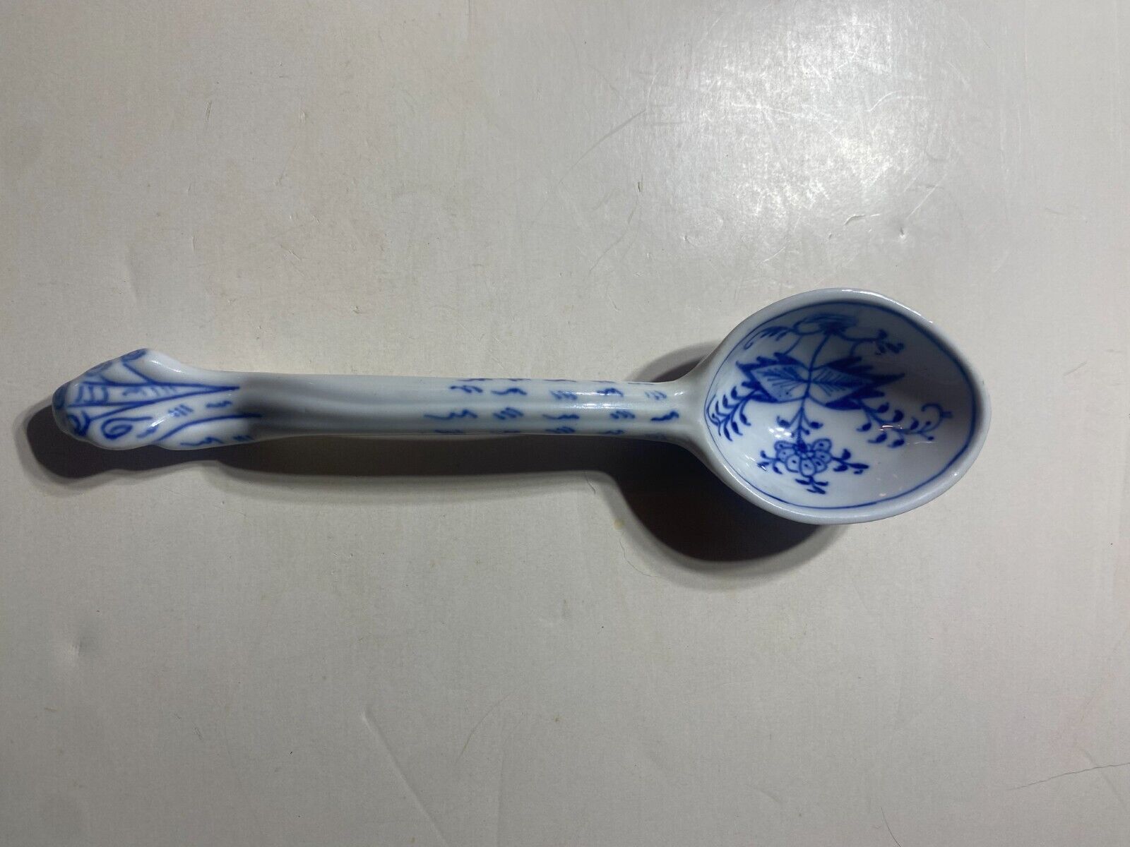 Antique Flow Blue? Blue And White Botanical Decorated Spoon  - 8.0\