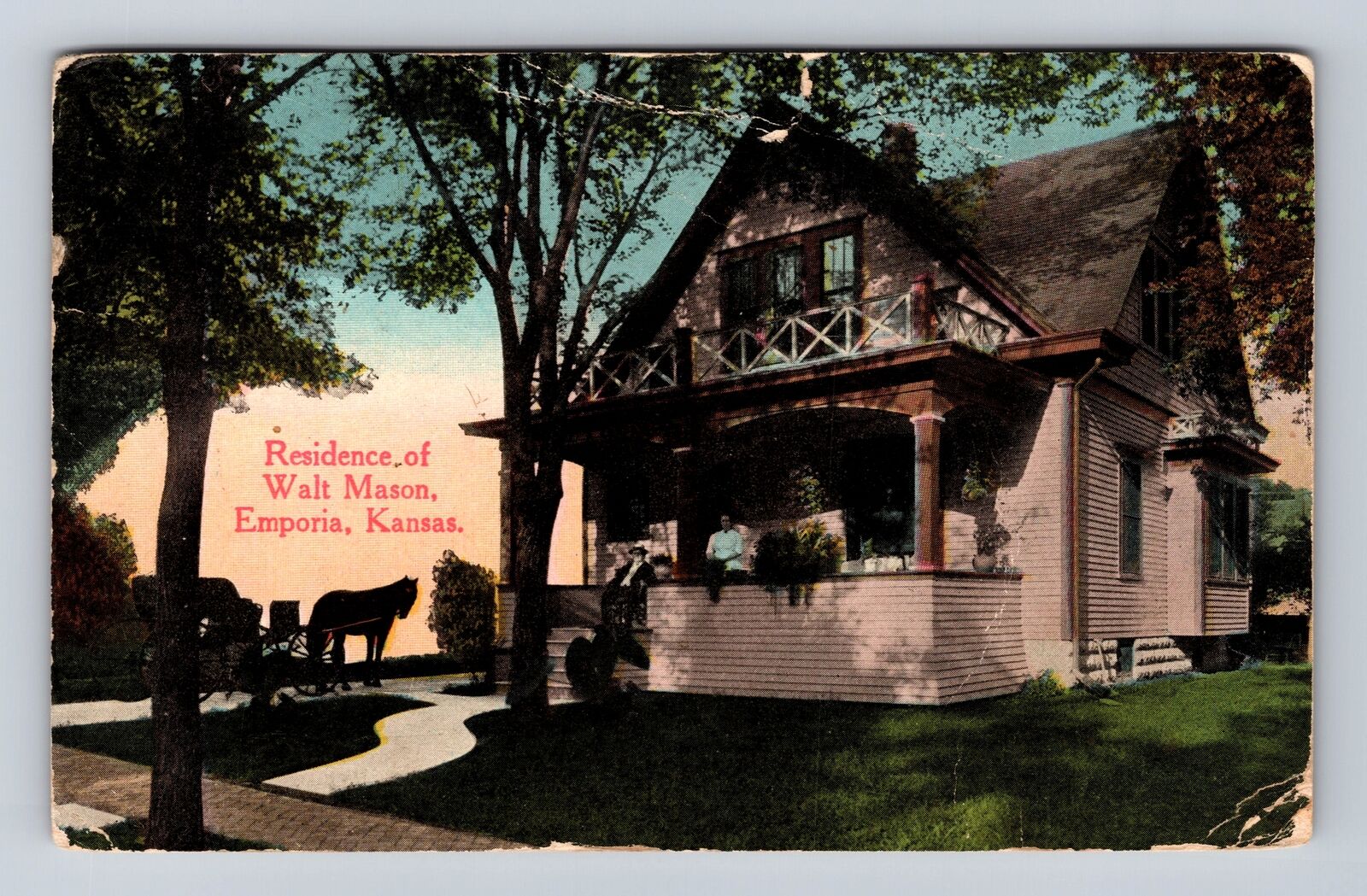 Emporia KS-Kansas, Residence Of Walt Mason, Antique, Vintage c1914 Postcard